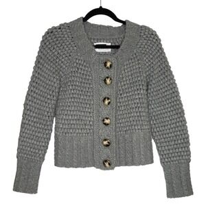 Leifsdottir Gray Handknit Popcorn Cable Knit Cardigan Wool Alpaca Sweater XS